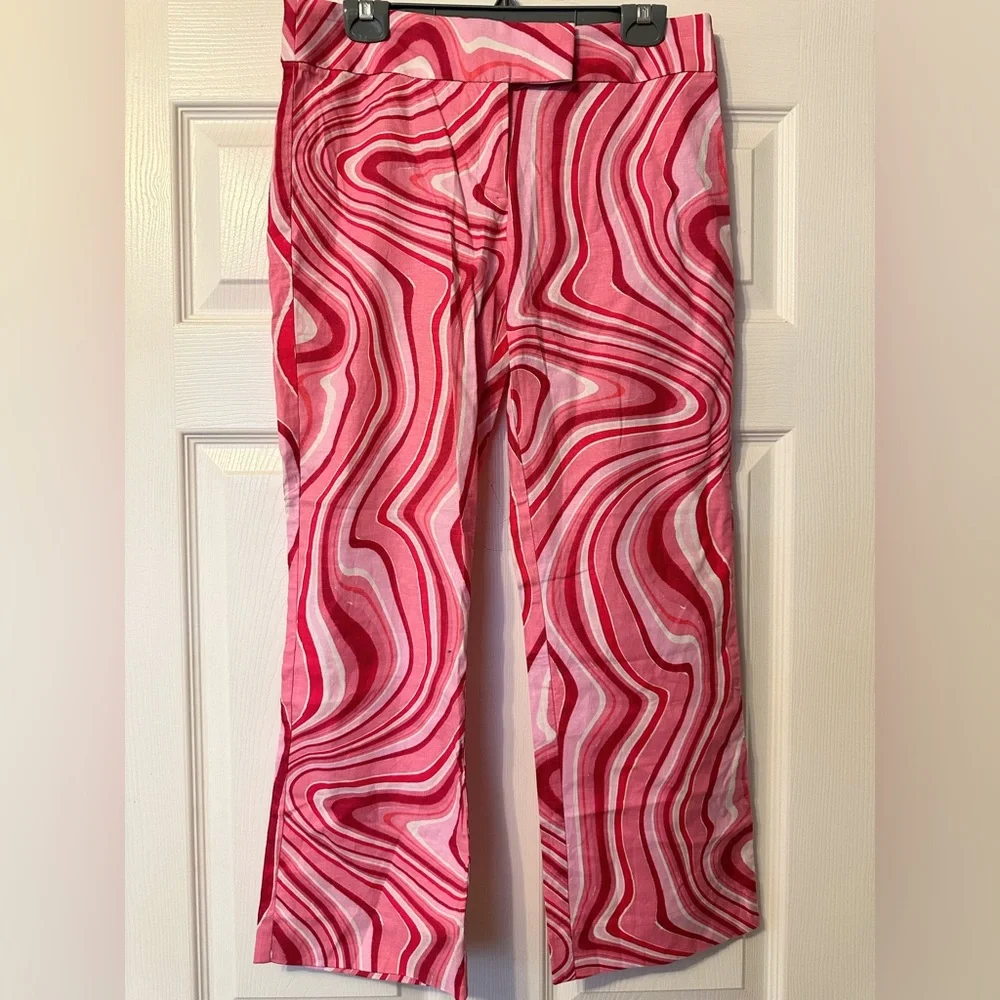 NWT Zara Linen Blend Crop Pants Pucci-like Swirl Design M necklace earrings set